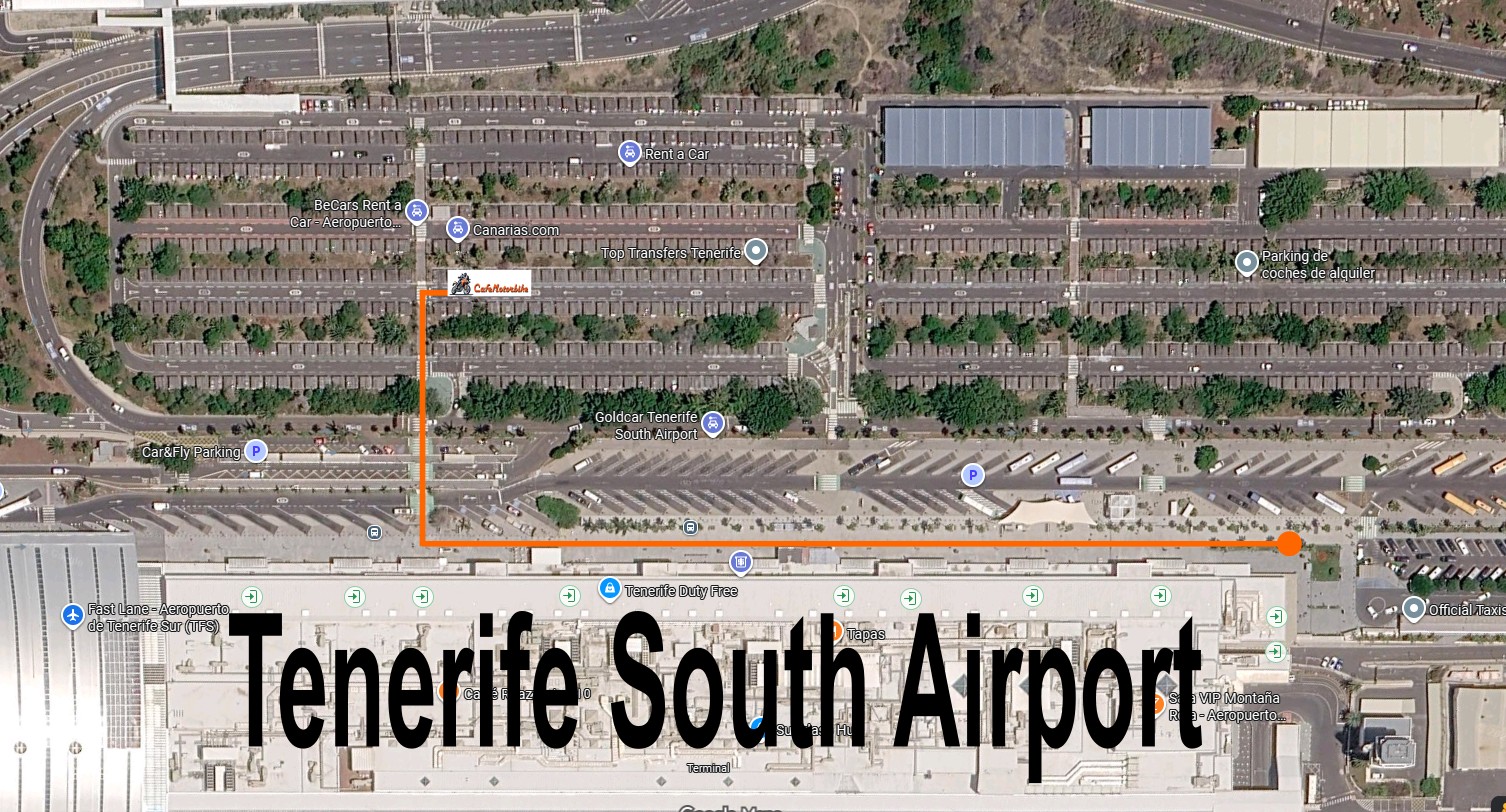 Cafemotorbike Ren Moto office and motorcycle pickup point at Tenerife South Reina Sofia Airport.